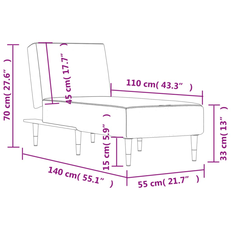 Chaiselongue Hellgrau Samt