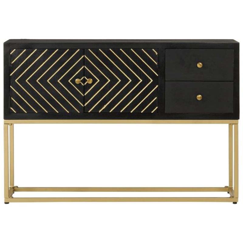 Sideboard Schwarz und Golden 110x30x75 cm Massivholz Mango