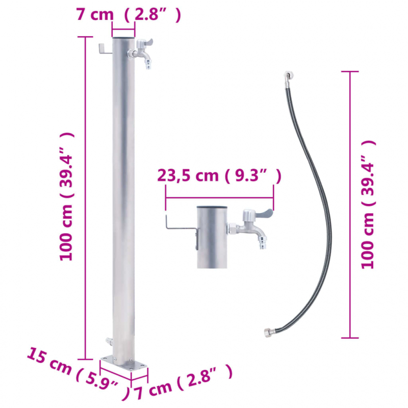 Wassersäule für den Garten 100 cm Edelstahl Rund