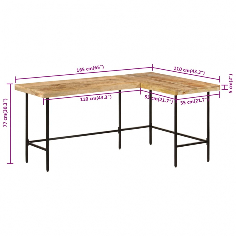 Schreibtisch 165x110x77 cm Massivholz Mango und Eisen