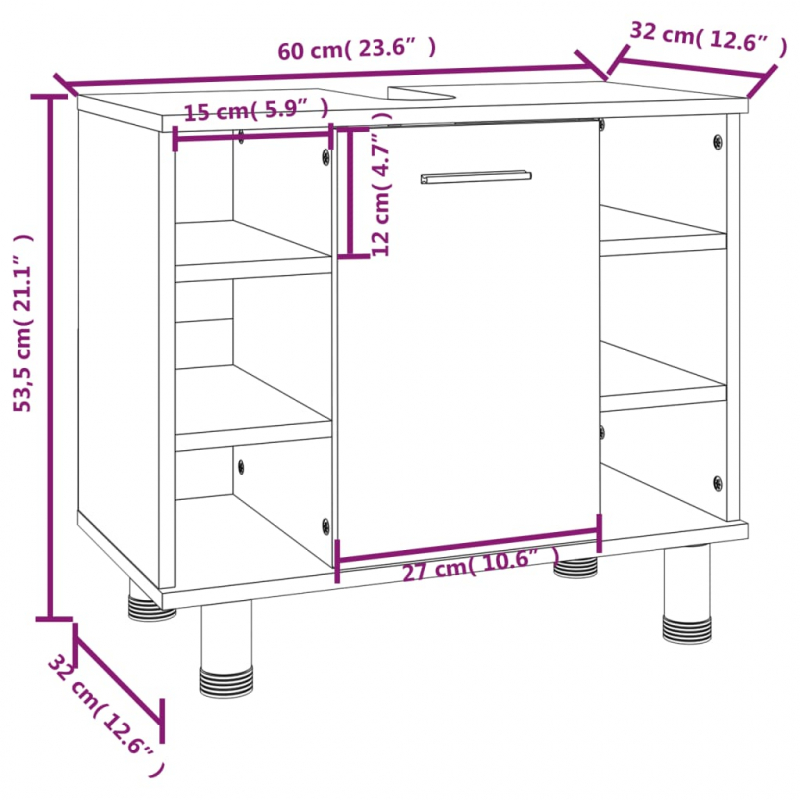 3-tlg. Badmöbel-Set Räuchereiche Holzwerkstoff