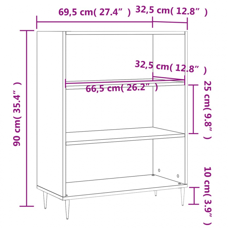 Bücherregal Braun Eichen-Optik 69,5x32,5x90 cm Holzwerkstoff