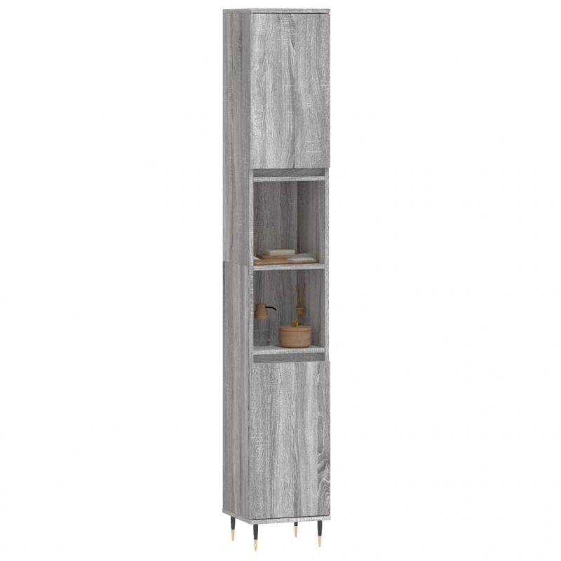 Badschrank Grau Sonoma 30x30x190 cm Holzwerkstoff