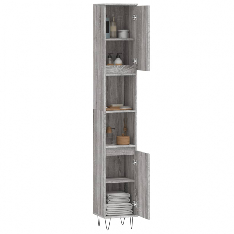 Badschrank Grau Sonoma 30x30x190 cm Holzwerkstoff