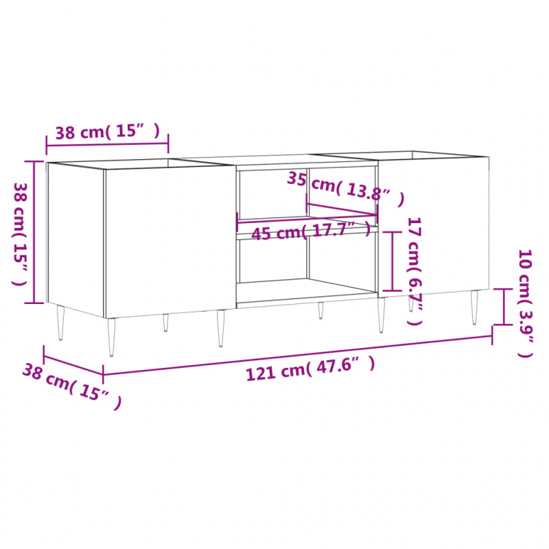 Plattenschrank Weiß 121x38x48 cm Holzwerkstoff