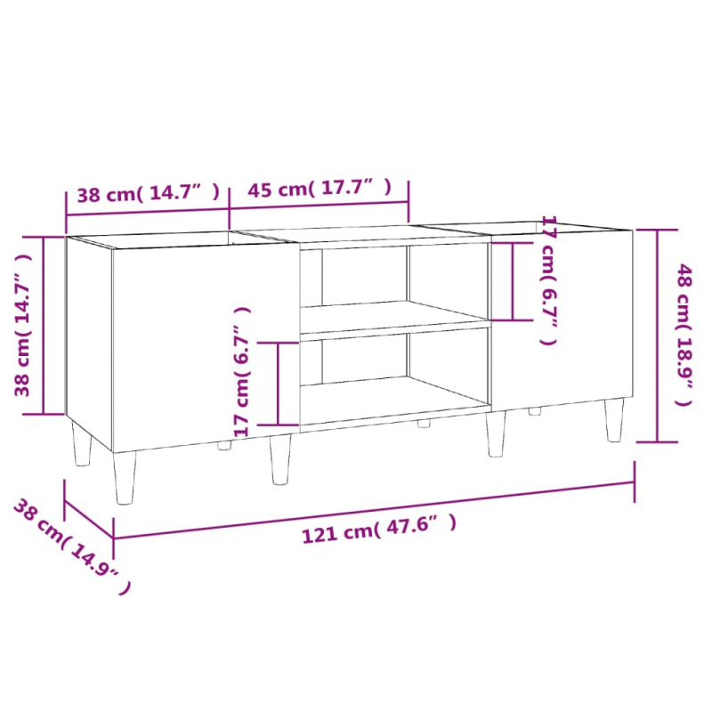 Plattenschrank Betongrau 121x38x48 cm Holzwerkstoff