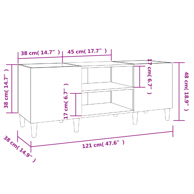 Plattenschrank Grau Sonoma 121x38x48 cm Holzwerkstoff
