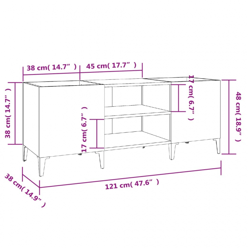 Plattenschrank Weiß 121x38x48 cm Holzwerkstoff