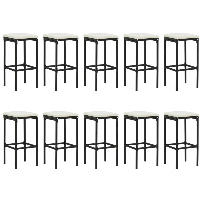 11-tlg. Gartenbar-Set mit Kissen Schwarz Poly Rattan