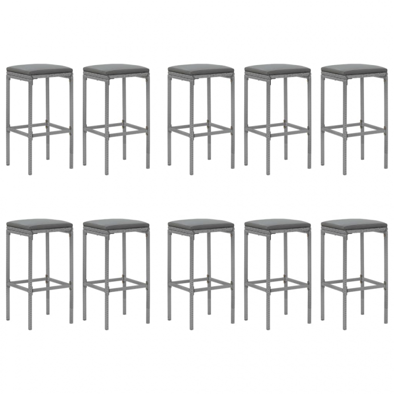 11-tlg. Gartenbar-Set mit Kissen Grau Poly Rattan