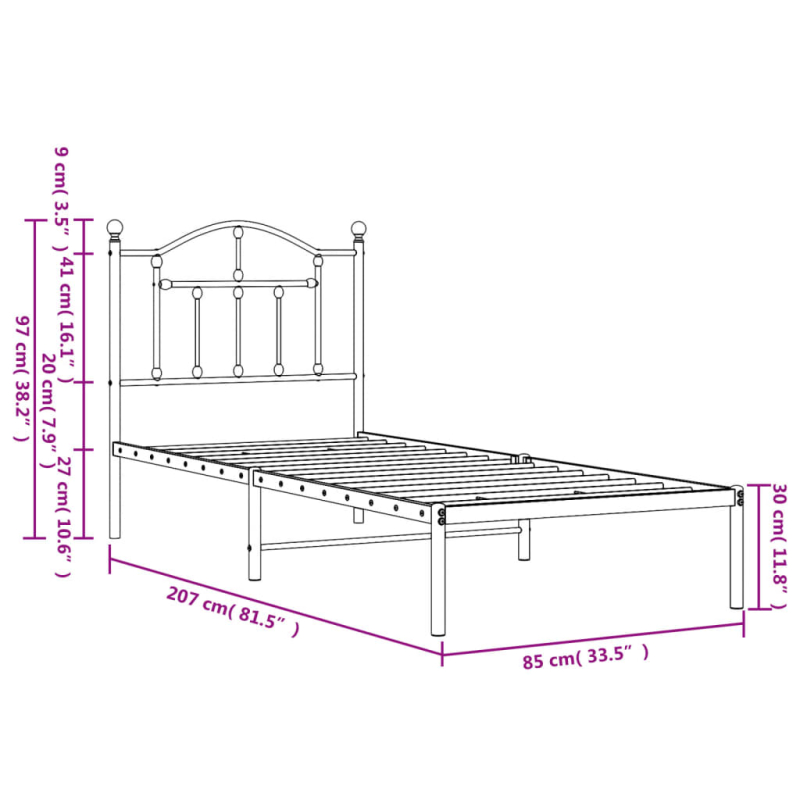 Bettgestell mit Kopfteil Metall Schwarz 80x200 cm