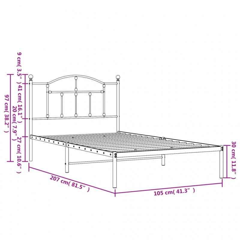 Bettgestell mit Kopfteil Metall Weiß 100x200 cm