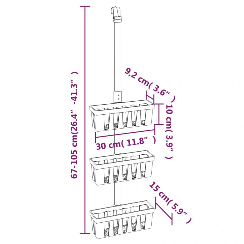 Duschregal zum Hängen 30x15x(67-105) cm Aluminium