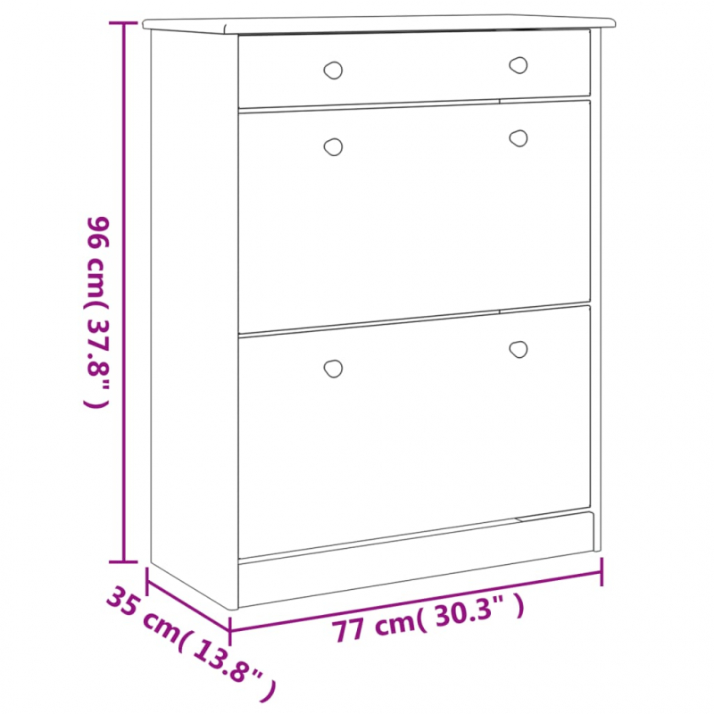 Schuhschrank ALTA 77x35x96 cm Massivholz Kiefer