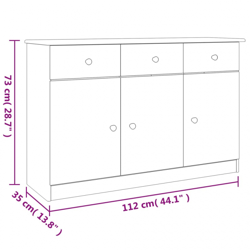 Sideboard ALTA Weiß 112x35x73 cm Massivholz Kiefer