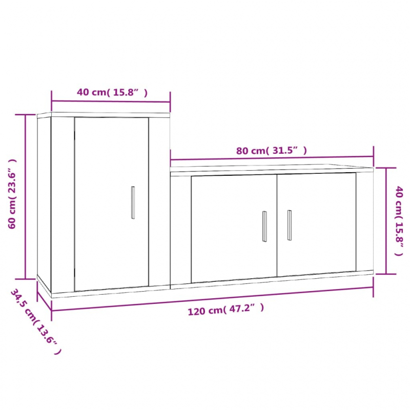 2-tlg. TV-Schrank-Set Sonoma-Eiche Holzwerkstoff