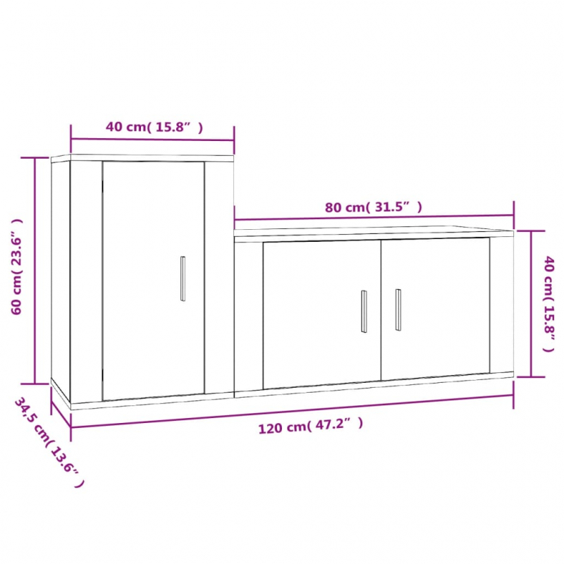 2-tlg. TV-Schrank-Set Grau Sonoma Holzwerkstoff