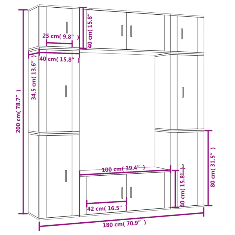 8-tlg. TV-Schrank-Set Räuchereiche Holzwerkstoff