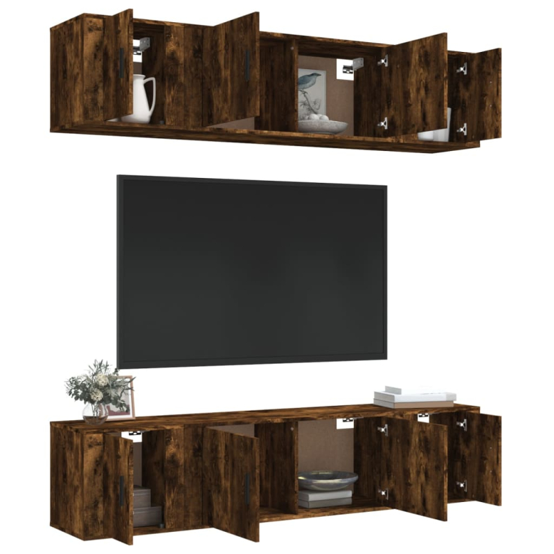 6-tlg. TV-Schrank-Set Räuchereiche Holzwerkstoff