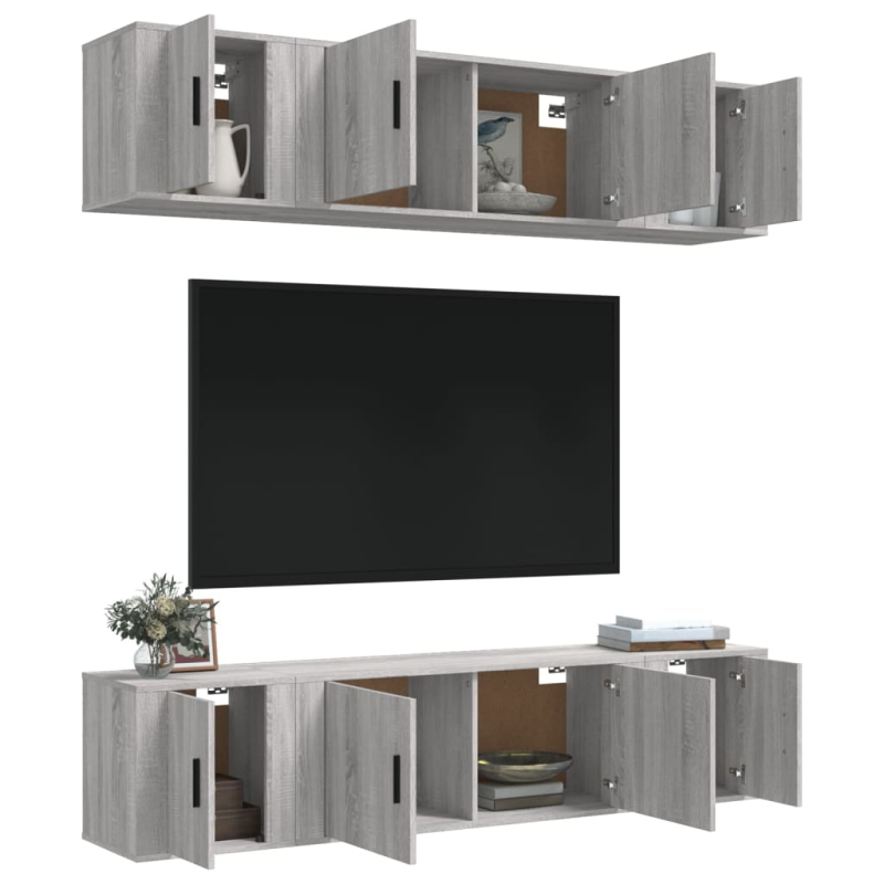 6-tlg. TV-Schrank-Set Grau Sonoma Holzwerkstoff