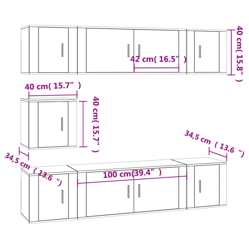 7-tlg. TV-Schrank-Set Räuchereiche Holzwerkstoff