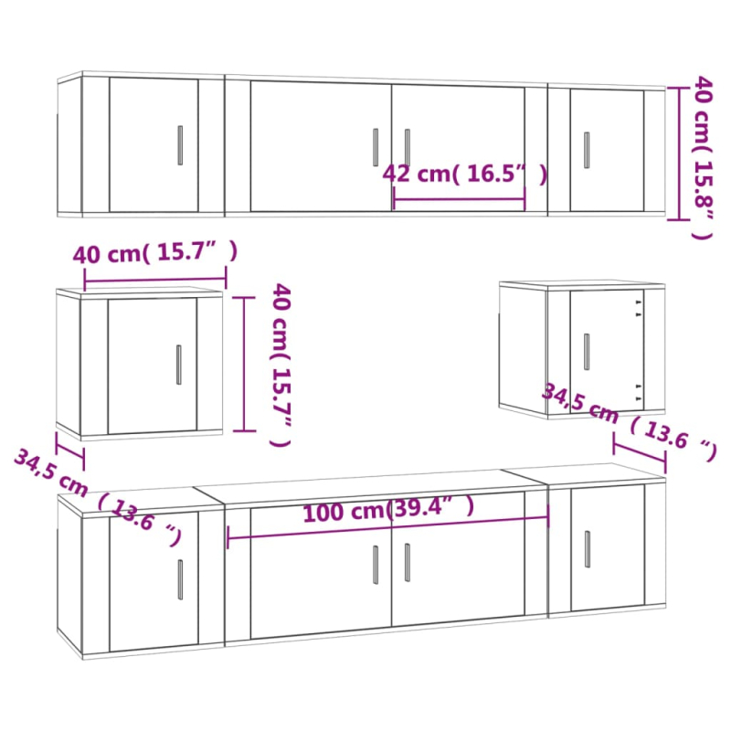 8-tlg. TV-Schrank-Set Räuchereiche Holzwerkstoff