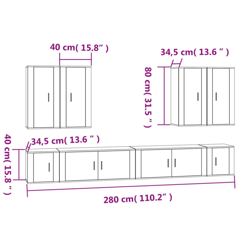 8-tlg. TV-Schrank-Set Räuchereiche Holzwerkstoff
