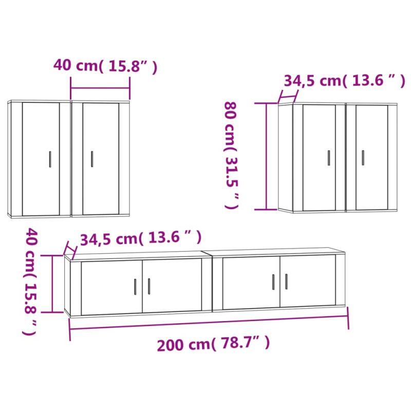 6-tlg. TV-Schrank-Set Räuchereiche Holzwerkstoff