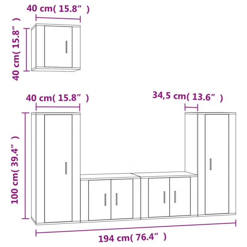 5-tlg. TV-Schrank-Set Hochglanz-Weiß Holzwerkstoff