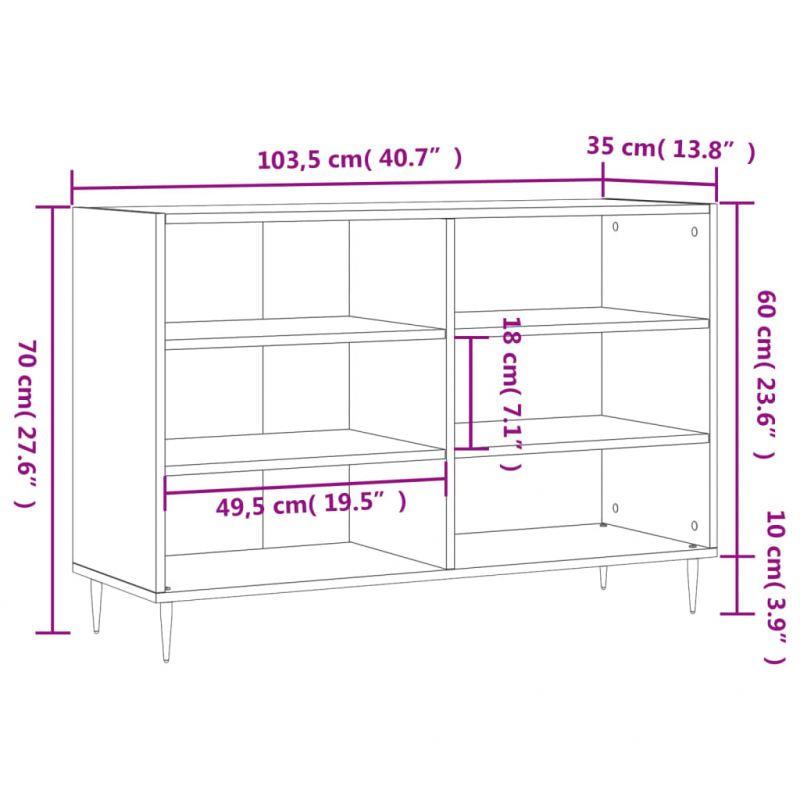 Sideboard Schwarz 103,5x35x70 cm Holzwerkstoff