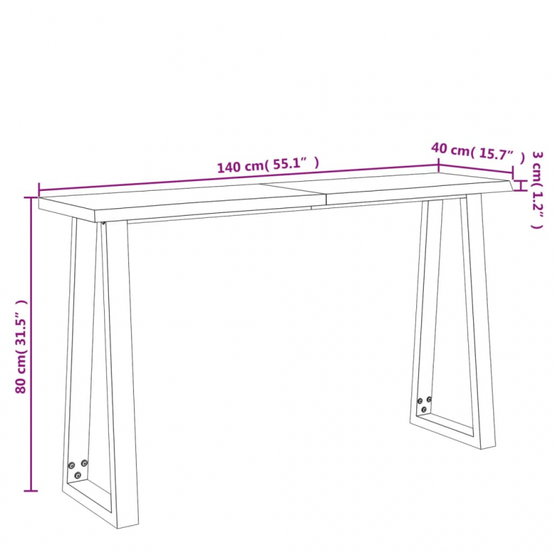 Konsolentisch Baumkante 140x40x80 cm Massivholz Akazie