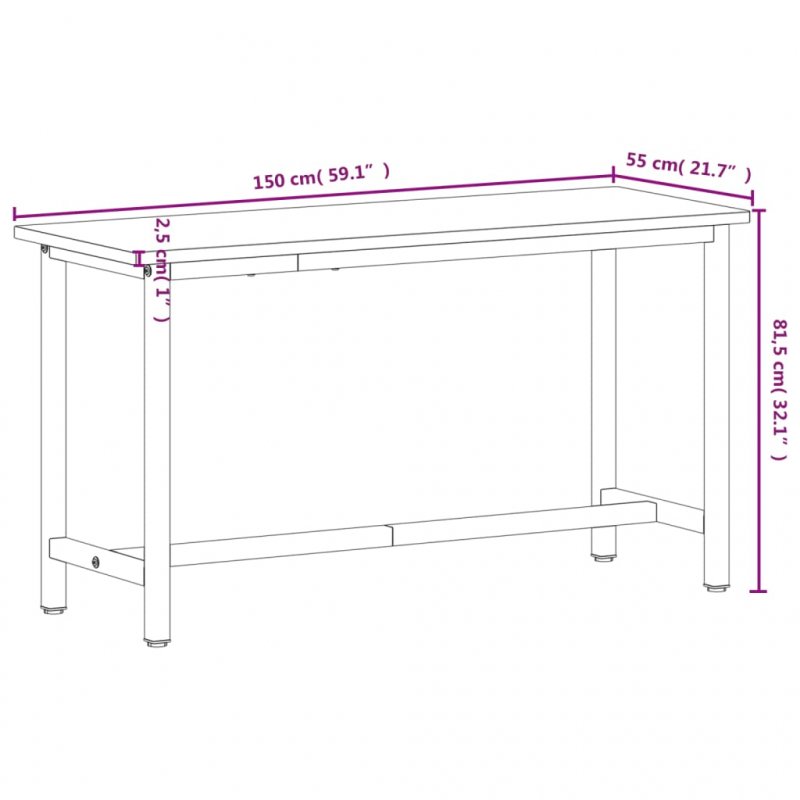 Werkbank 150x55x81,5 cm Massivholz Buche und Metall