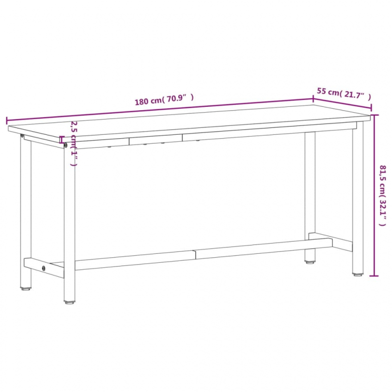 Werkbank 180x55x81,5 cm Massivholz Buche und Metall