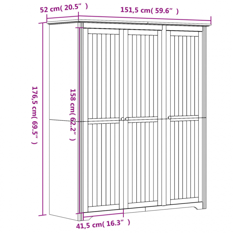 Kleiderschrank BODO Weiß 146x53,5x173 cm Massivholz Kiefer