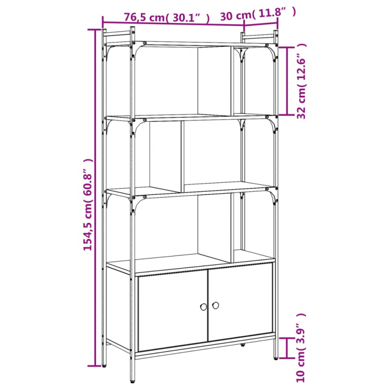 Bücherregal mit Türen Grau Sonoma 76,5x30x154,5cm Holzwerkstoff