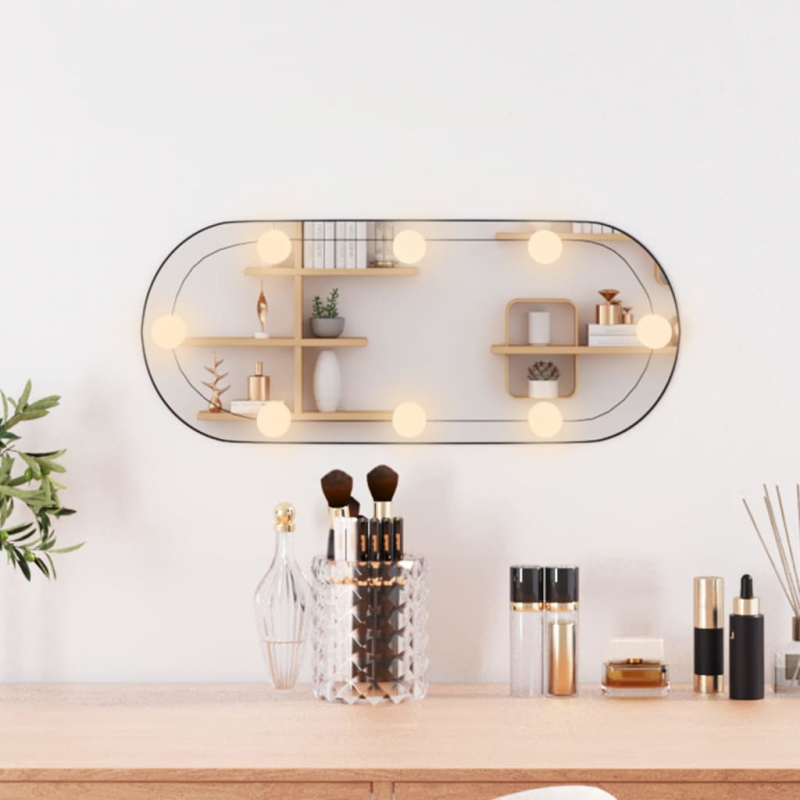 Wandspiegel mit LED-Leuchten 20x50 cm Glas Oval