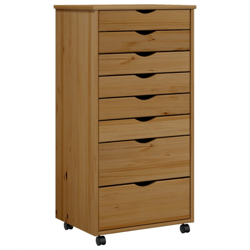 Rollschrank mit Schubladen MOSS Honigbraun Massivholz Kiefer