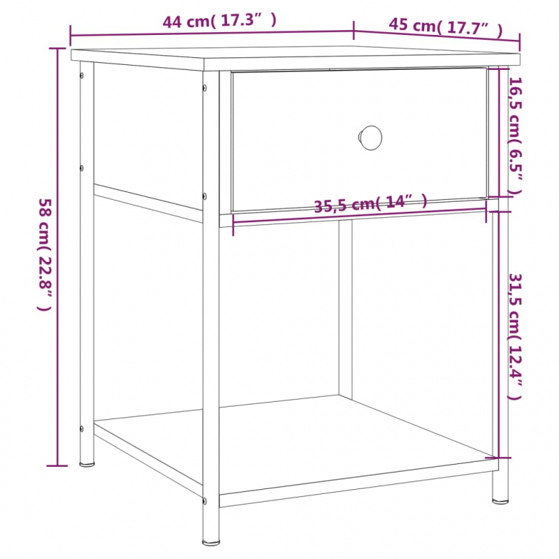 Nachttisch Grau Sonoma 44x45x58 cm Holzwerkstoff