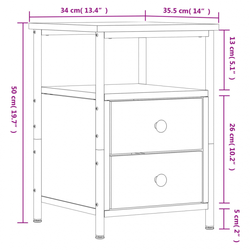 Nachttisch Braun Eichen-Optik 34x35,5x50 cm Holzwerkstoff