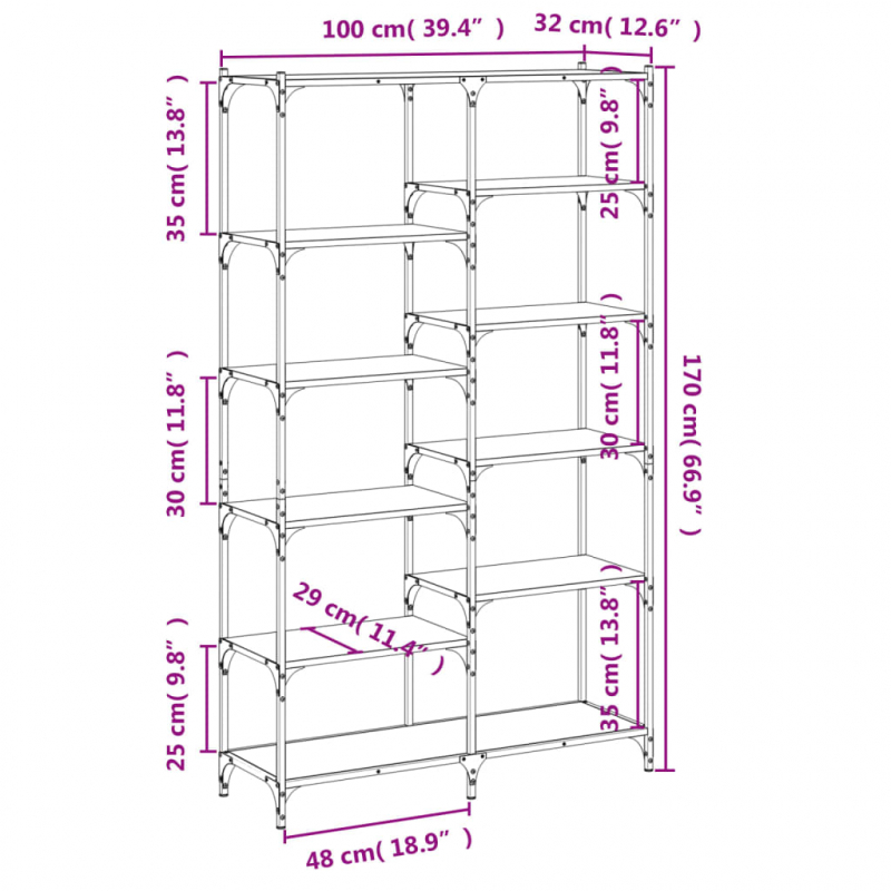 Bücherregal Schwarz 100x32x170 cm Holzwerkstoff und Eisen
