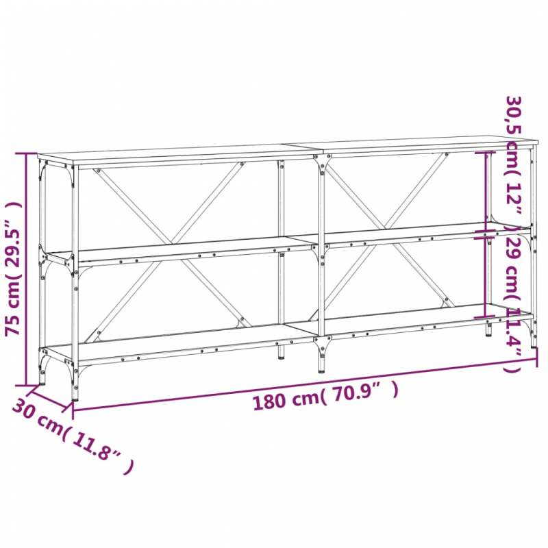 Konsolentisch Braun Eiche 180x30x75 cm Holzwerkstoff und Eisen