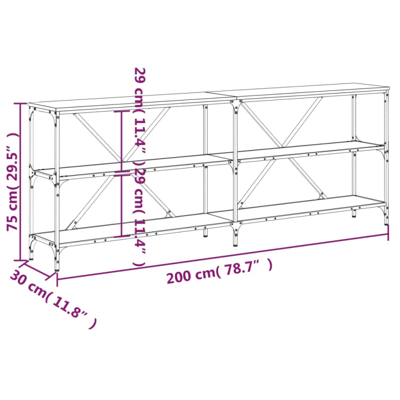 Konsolentisch Schwarz 200x30x75 cm Holzwerkstoff und Eisen
