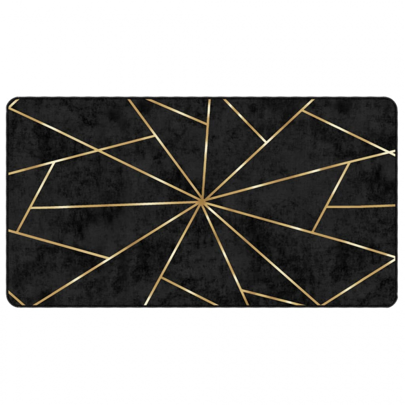 Teppich Waschbar Schwarz und Golden 80x150 cm Rutschfest