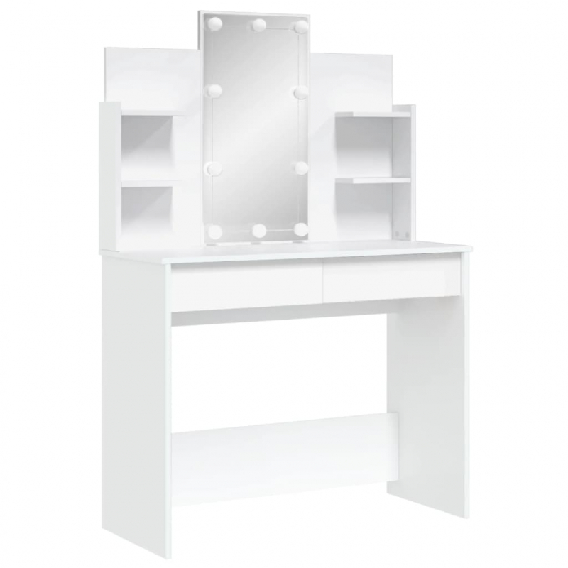 Schminktisch mit LED-Leuchten Weiß 96x40x142 cm