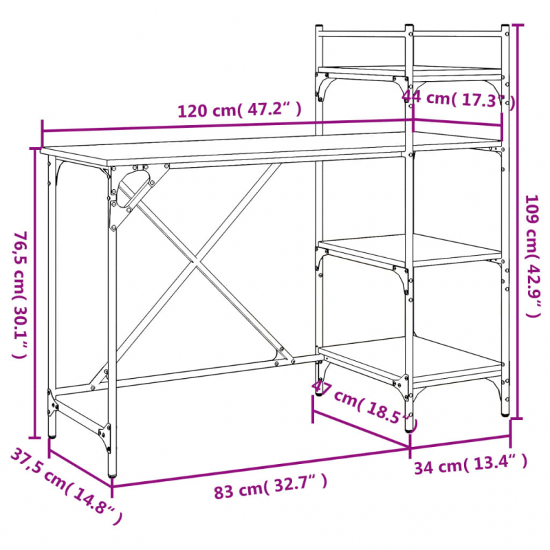 Computertisch mit Regal Braun Eiche-Optik 120x47x109 cm