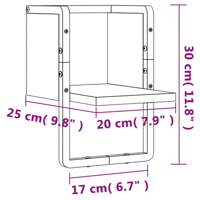Wandregal mit Stange Braun Eichen-Optik 20x25x30 cm
