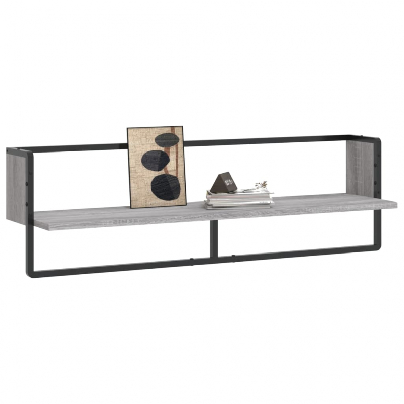 Wandregal mit Stange Grau Sonoma 100x25x30 cm