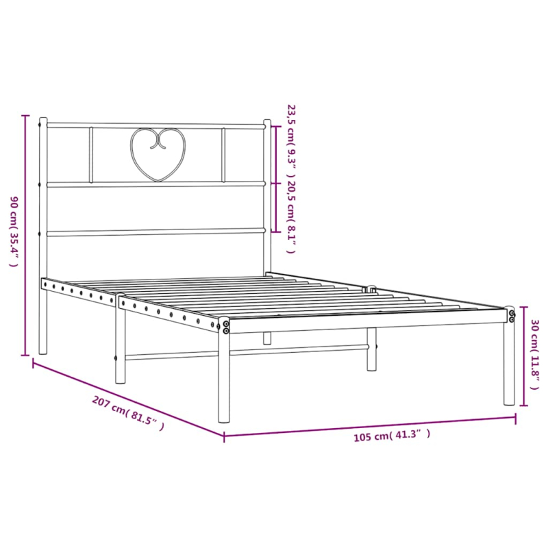 Bettgestell mit Kopfteil Metall Schwarz 100x200 cm