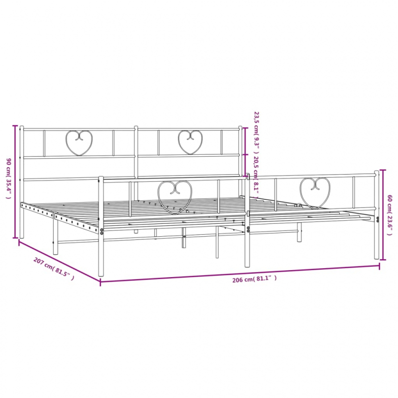 Bettgestell mit Kopf- und Fußteil Metall Schwarz 200x200 cm