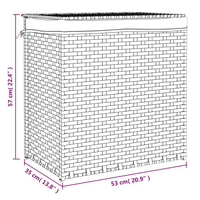 Wäschekorb mit 2 Fächern Dunkelbraun 53x35x57 cm Poly Rattan